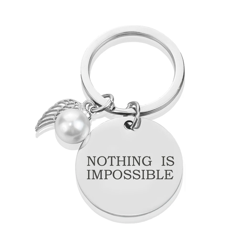 HAKUNA MATATA Inspirational Quote Keychain Engraved Letters Stainless Steel Keychains Angel Wings and Pearls Keyring