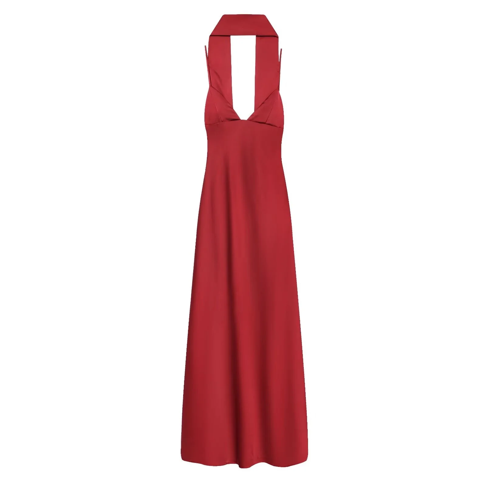 Woman'S Sexy V-Neck Sleeveless Dress Female Chic Thin Scarf Decoration Dress Summer High Street Elegant Solid Sling Long Dress