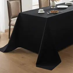 Elegant White Stain-Resistant Decorative Tablecloth, Washable Polyester for Dining, Parties, and Weddings (Black)