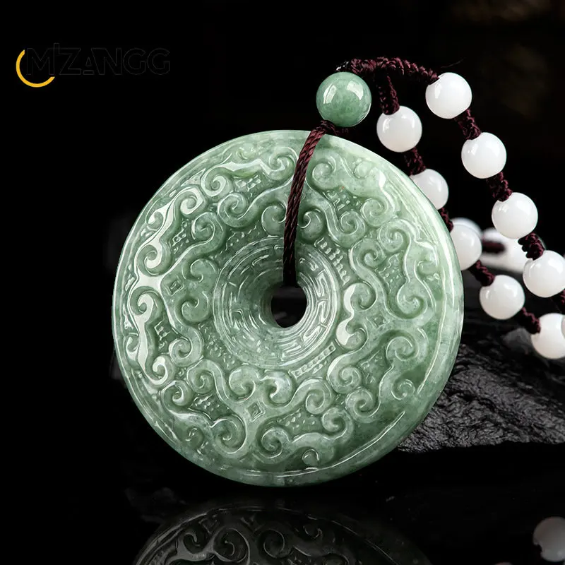 Authentic Natural A Goods Jadeite Bean Green Antique Ruyi Pattern Peace