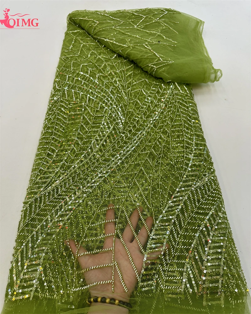 

OIMG Luxury African Sequins Beaded Lace Fabric 2023 High Quality Groom Nigerian Wedding Bridal Embroidery French Tulle Sewing