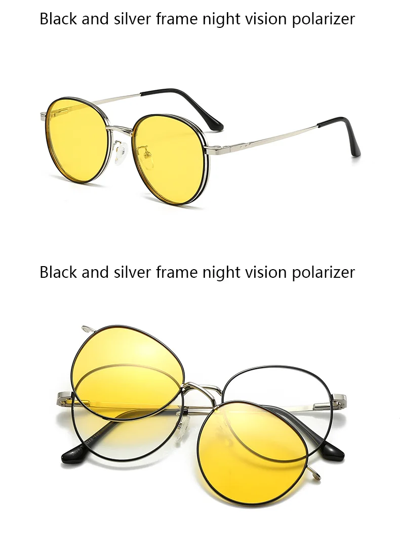 Polarisierte Sonnenbrille mit rundem Rahmen, magnetische Clip-on-Brille, Metallrahmen, optische Brillen mit Sehstärke, Magnet-Brille, 3-in-1 – Detail 26