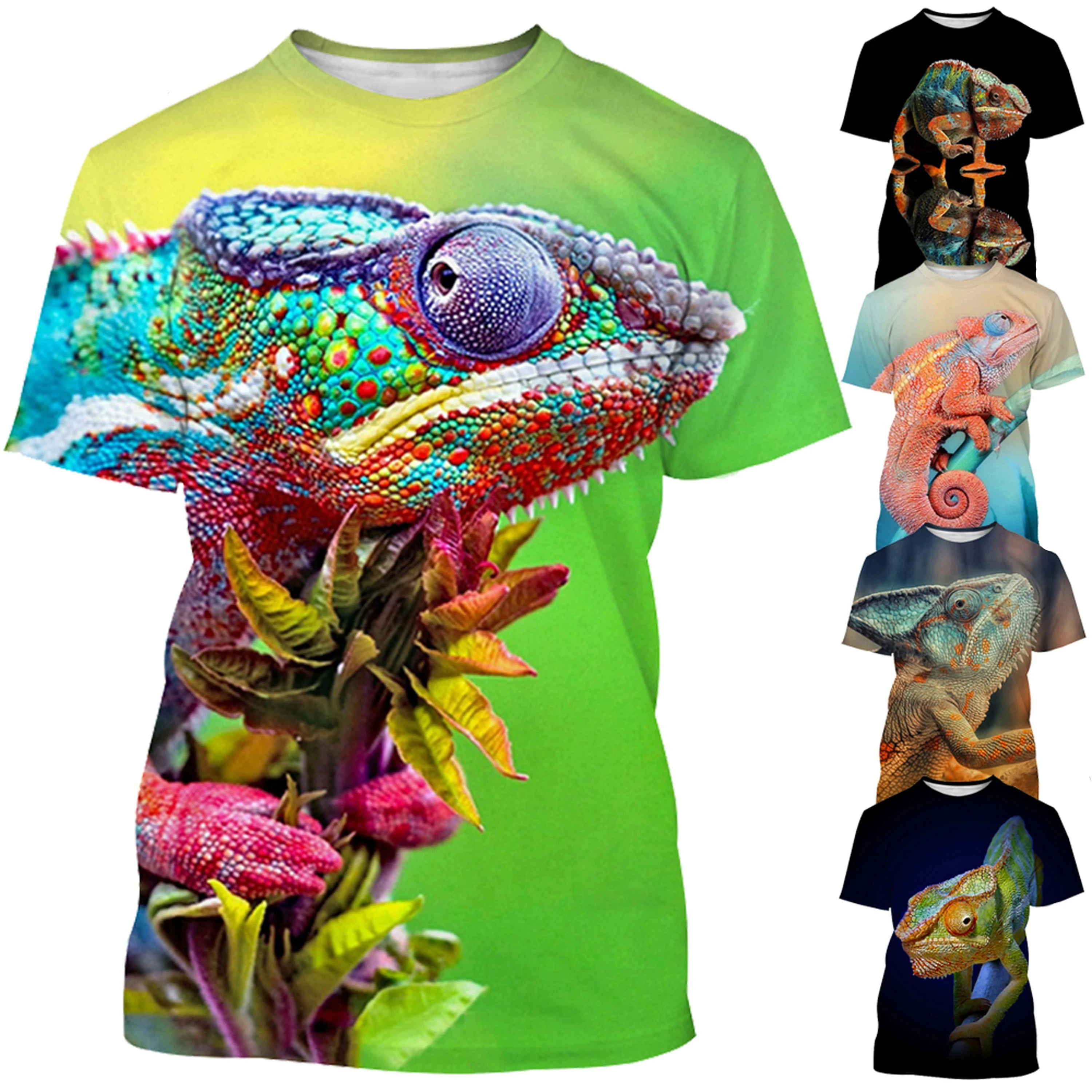 

Funny Chameleon Graphic T Shirts Cute Animal Lizard 3D Printed T Shirt For Men Clothes Casual Kids T-Shirt Women Tshirt Y2k Tops