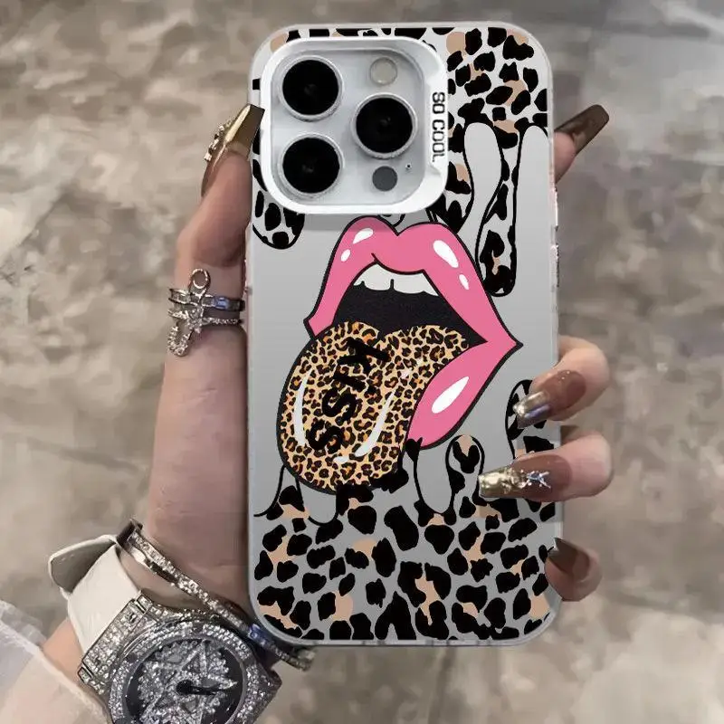 Hot Red Lip Leopard Print Matte Phone Case - Stylish Back Cover with Bold Design