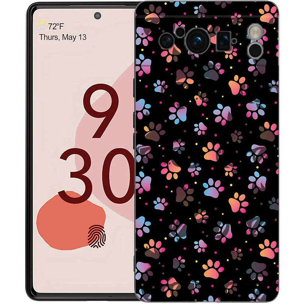 Black Soft Shell Phone Case with Cute Dog Paw Print Design