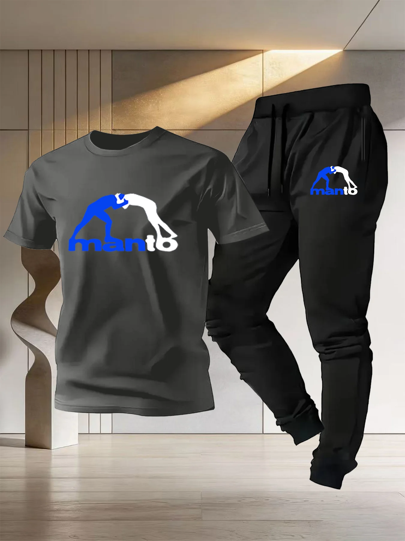 Men's and Women's Wrestling Sportswear Design - Cotton T-Shirt + Thin Pants - Training Fitness Combat and Boxing Clothing