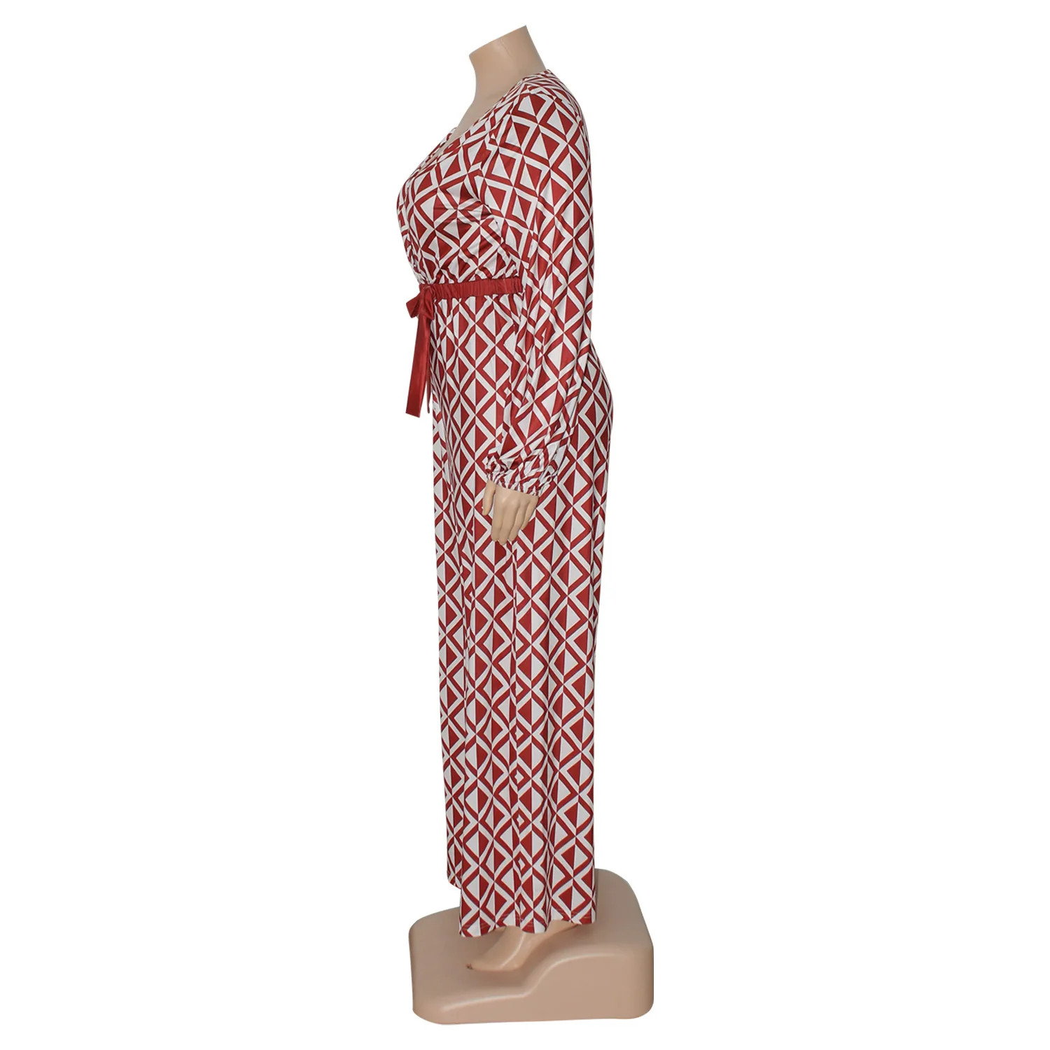 Plus Size Women Jumpsuits Geometric Print One Piece Outfit Female Fashion Belt Elegant Jumpsuit Lady Wide Leg Pants Wholesale