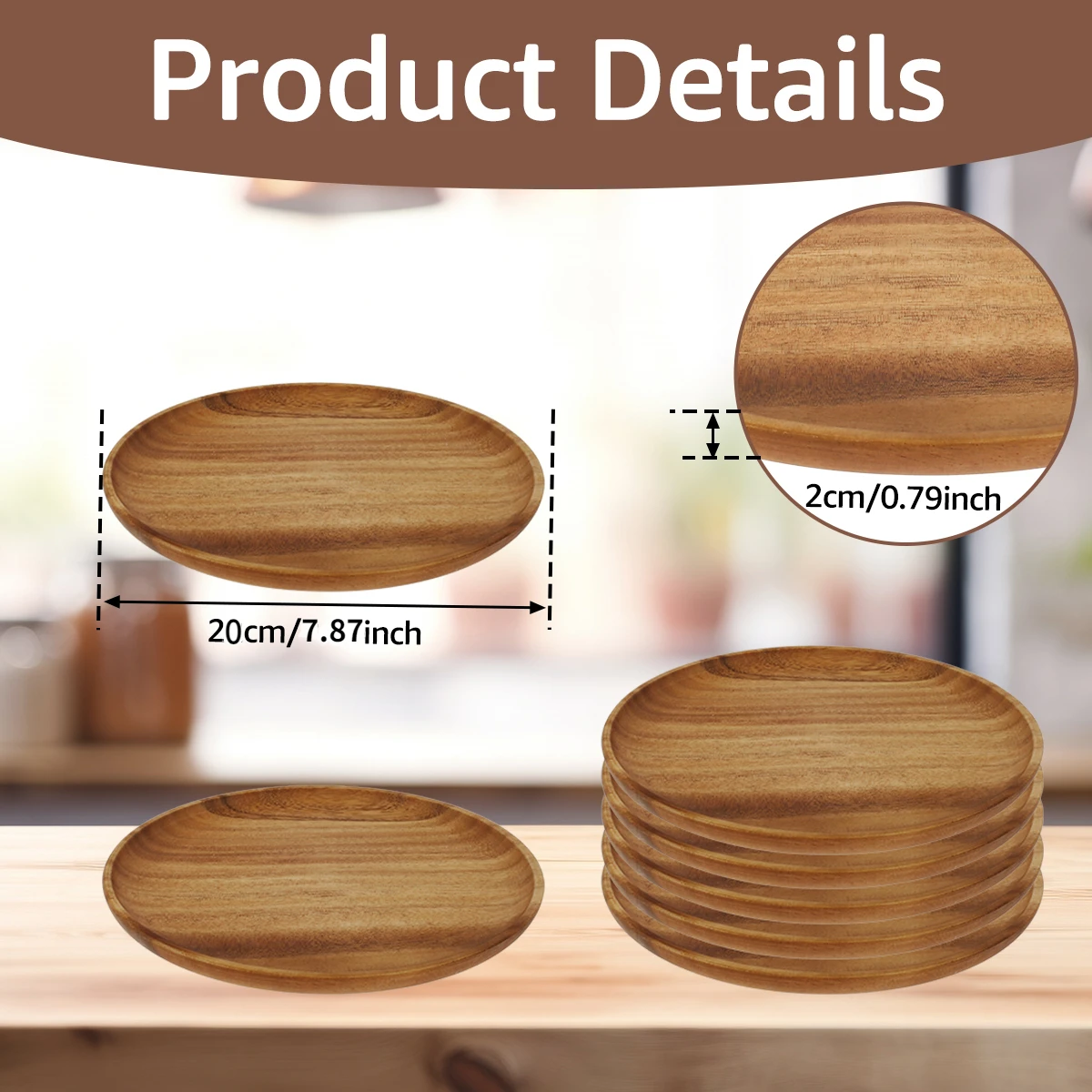 Round Wood Plates 20/24cm Acacia Wooden Tray Dinner Plates Simple Serving Dishes Snack Dessert Fruit Bread Soup Tableware