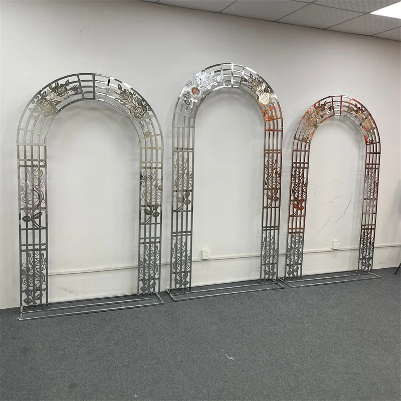 Wrought Iron Arch Flower Stand, Five-Pole Hollow Rose Flower Stand, Wedding Stage Background, Party, Home Decoration, 3Pcs, New