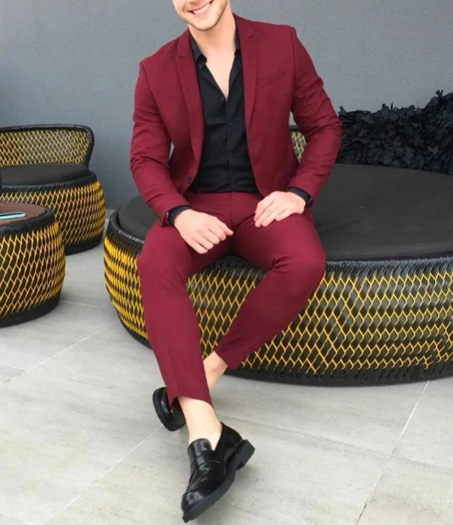 

Burgundy Casual Suits For Men Slim Fit Male Blazer Sets Custom Made Fashion Two Pieces Jacket+Pants Terno Masculino Completo
