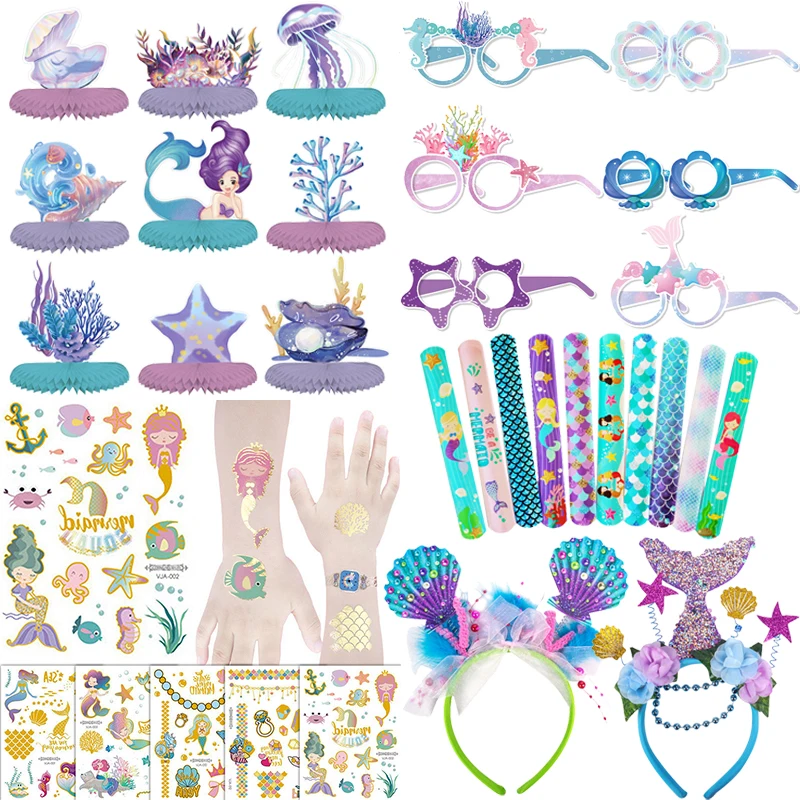 Little Mermaid Party Favors Memmaid Glasses/Tattoo Stickers/Headband/Clap Circle Toy Girls Birthday party gift Decor Baby Shower party decorations,party supplies,custom stickers,party sunglasses,fake tattoo stickers,unicorn headband