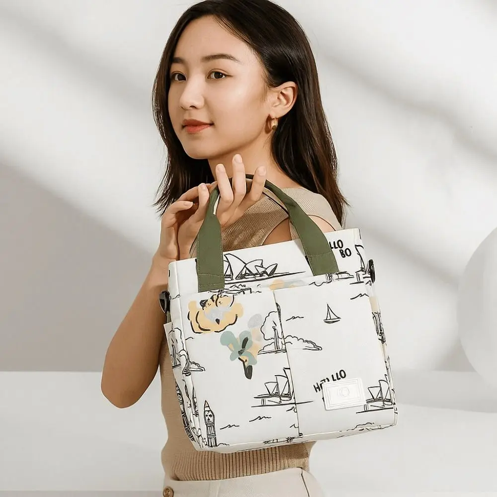 Food Hand Bag Waterproof Mommy Handbag Printing Oxford Baby Diaper Bag Solid Color Large Capacity Baby Care Bag For Mom