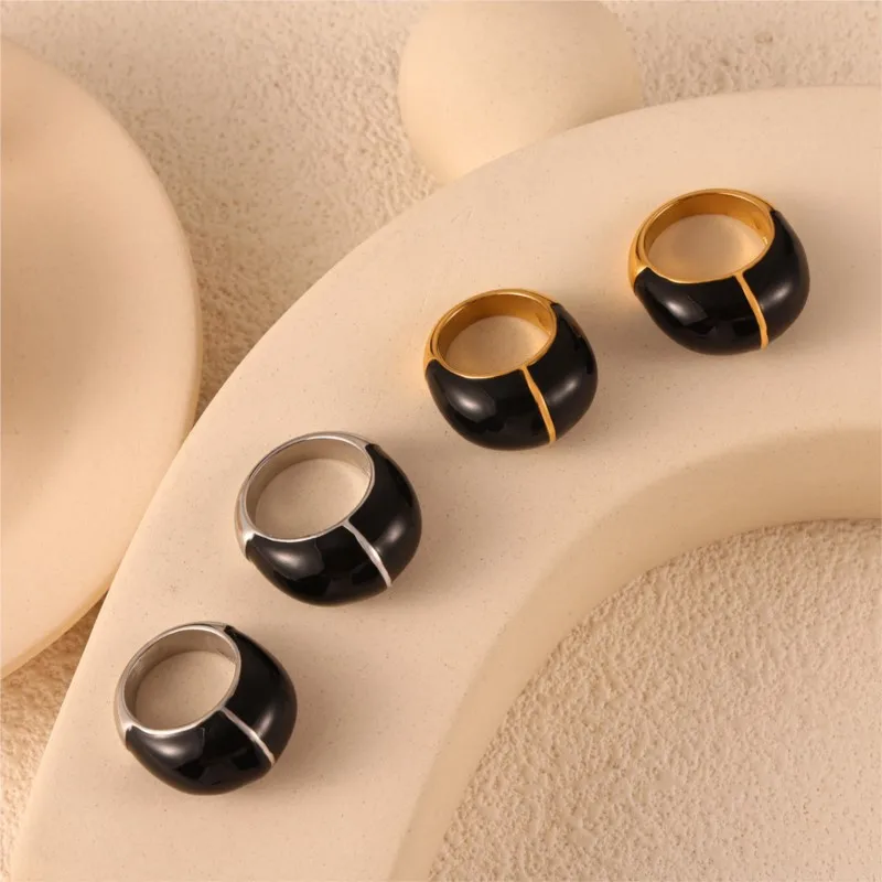 Elegant 316L Stainless Steel Black Rings - Waterproof Minimalist Couple Bands in Gold and Silver