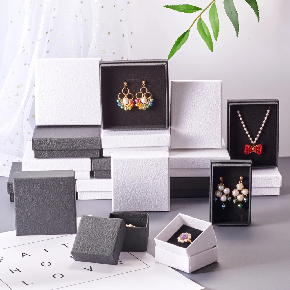 Black White Cardboard Gift Boxes Pendant Bracelet Necklace Box Rings Earrings Jewelry Packing Box for Valentine's Day Christmas