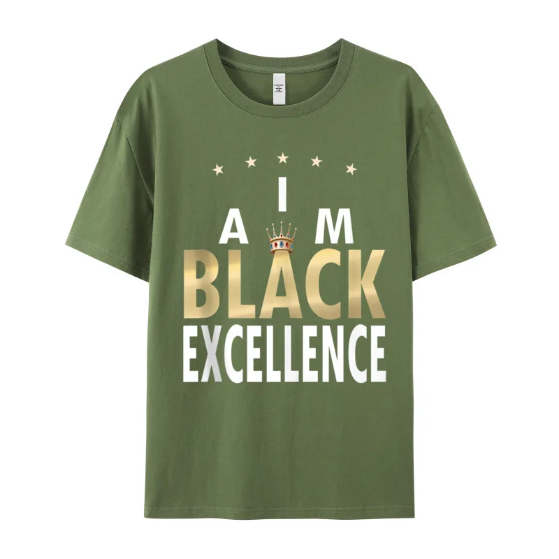 Leisure Tshirts Classic Round Collar I Am Black Excellence Gift 100% Cotton Mens Tees Gift Idea Short Sleeve Tops Tees I Am Black Excellence Gift For Black HIstory Month Tank Top__18052 armygreen