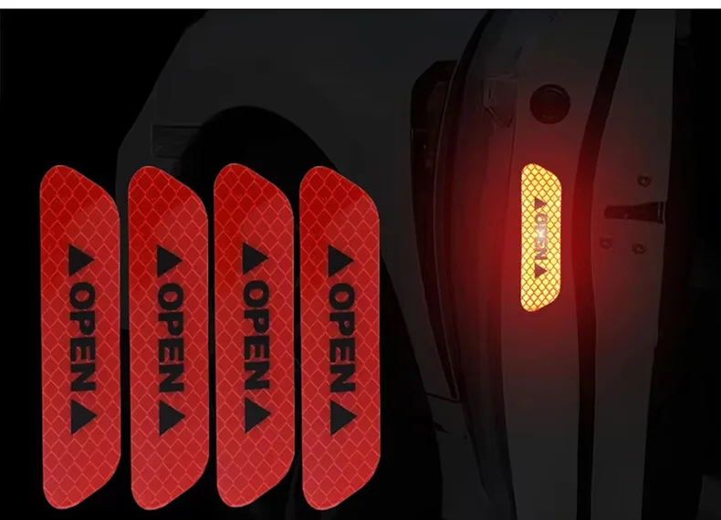 4Pcs Reflektierende Aufkleber Auto Tür Aufkleber Rot Reflektierende Band Auto Aufkleber Warnung Reflektor Auto Dekorieren Auto Zubehör – Detail 4
