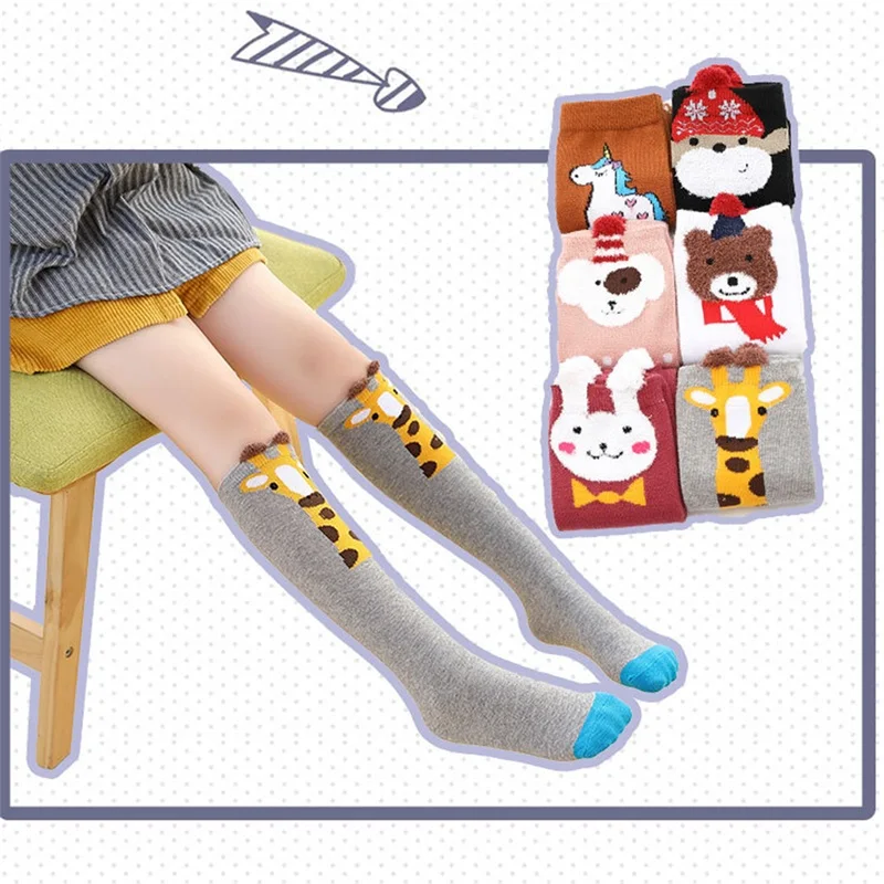 Infant Kids Girls Knee High Socks Cartoon Animal Print Elastic Uniform Tube Stockings Children Long Socks for Toddler Baby