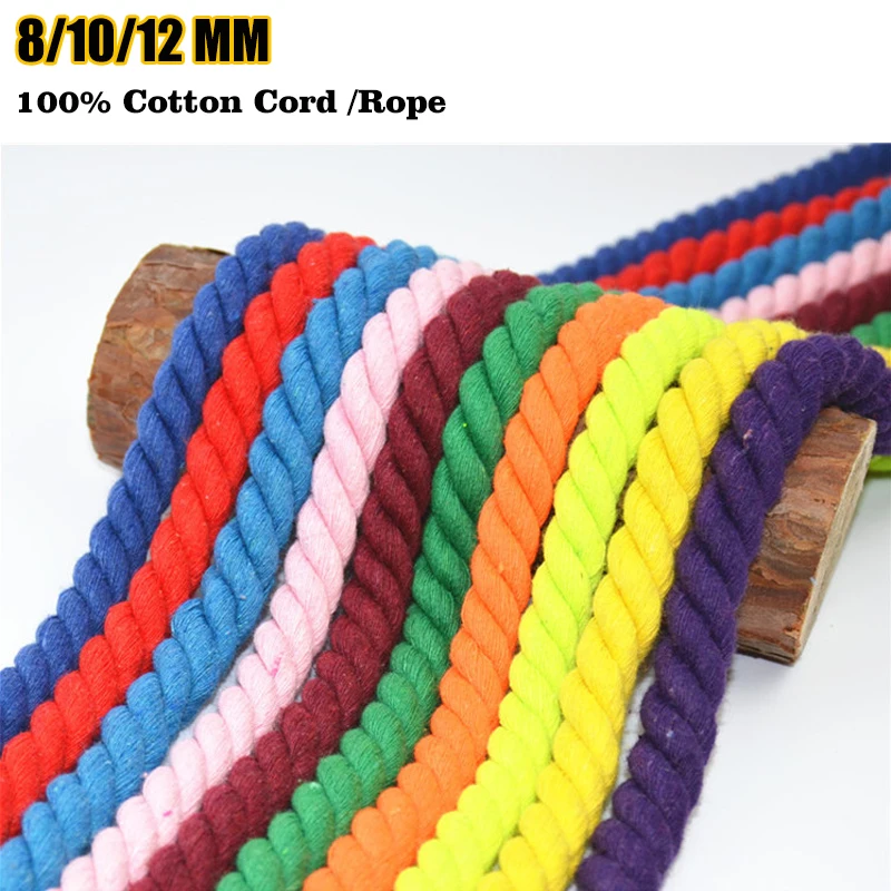 

1Meter 8mm 10mm 12mm Colored Cord Cotton Rope Three Strands Round Twisted Cord For Knitting Bags DIY Crafts Home Decoration