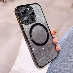 Glitter Plating Magnetic Ring Soft Phone Case Cover for Honor 30 Pro (Black)