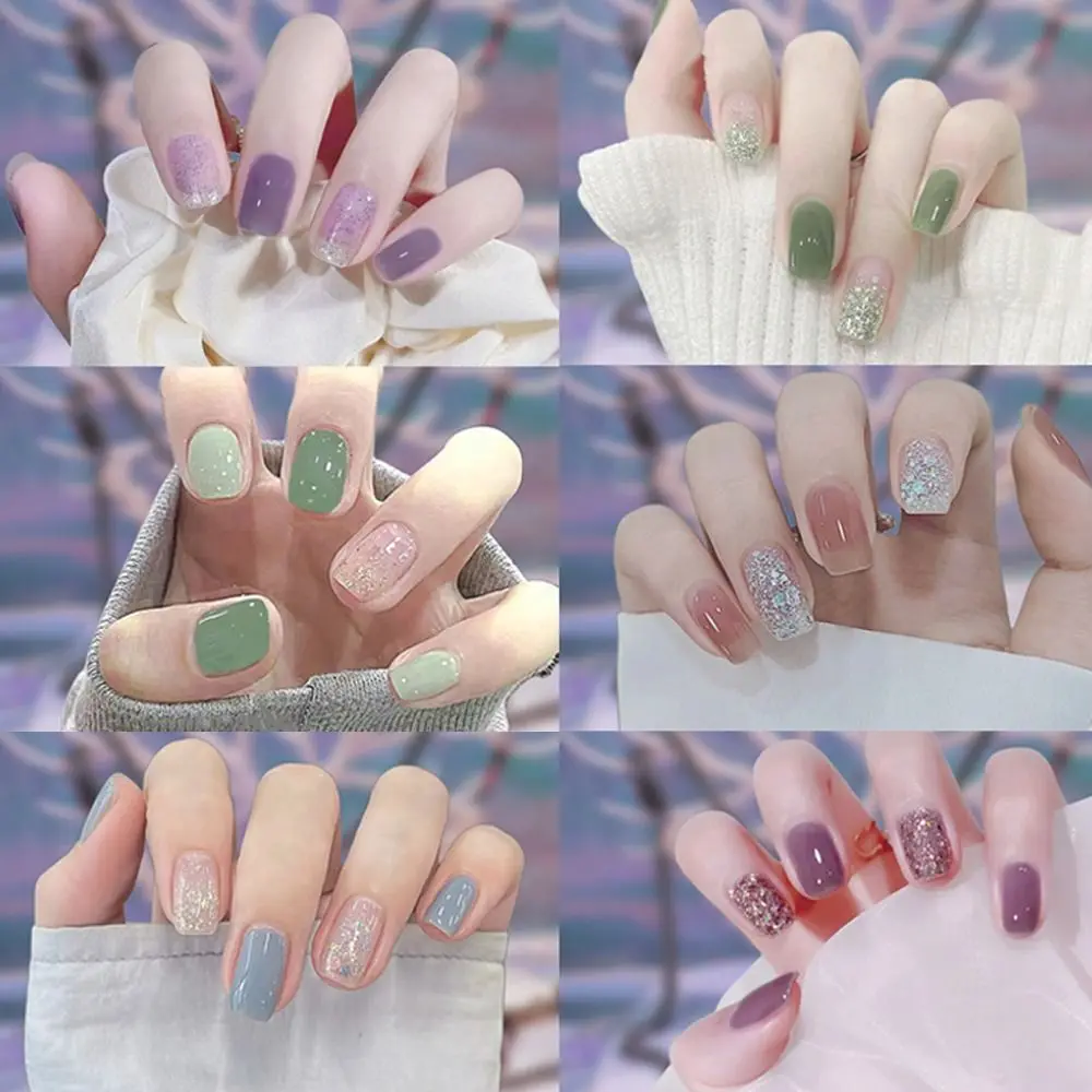 14Tips Waterproof Foil Gel Nail Stickers Glittering Self-Adhesive Gel Full Nail Wraps Simple Gel Nail Decals DIY NAil Art Making