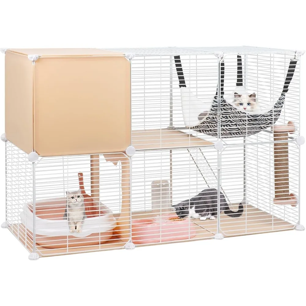 2-story Indoor Cat Cage, DIY Metal Wire Cat and Dog House Fence, Pet House, Small Animal House, Detachable Box