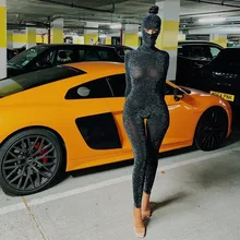 

Women Autumn Winter Long Sleeve Backless Bodycon Soild Black Jumpsuit Romper Playsuit Fall Clothes Streetwear Free Headgear