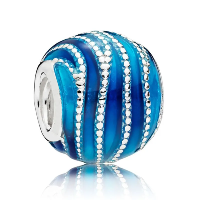 

Original Moments Blue Enamel Swirls And Beaded Beads Charm Fit Pandora 925 Sterling Silver Bracelet Bangle Diy Jewelry