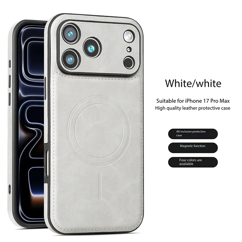 Leather Magnetic Phone Case with Wireless Charging and Anti-Fall Protection