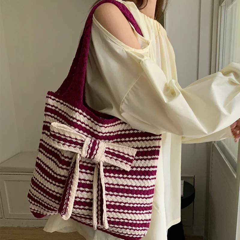 Vintage Knitted Tote Bag Shoulder Bag Fashion Knitted Woven Large Capacity Casual Shopping Classic All-match Handbag 2023 NEW