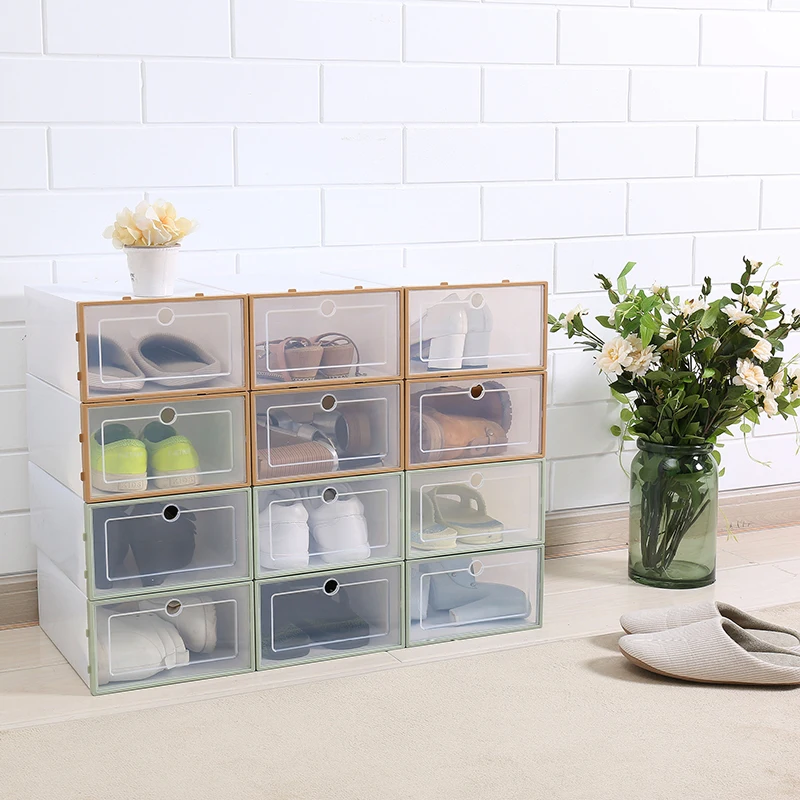 Shoes Storage Organizer Thickened Dustproof Plastic Drawer Style Transparent Flip Multiple Shoe Sorting Box Combination Cabinet