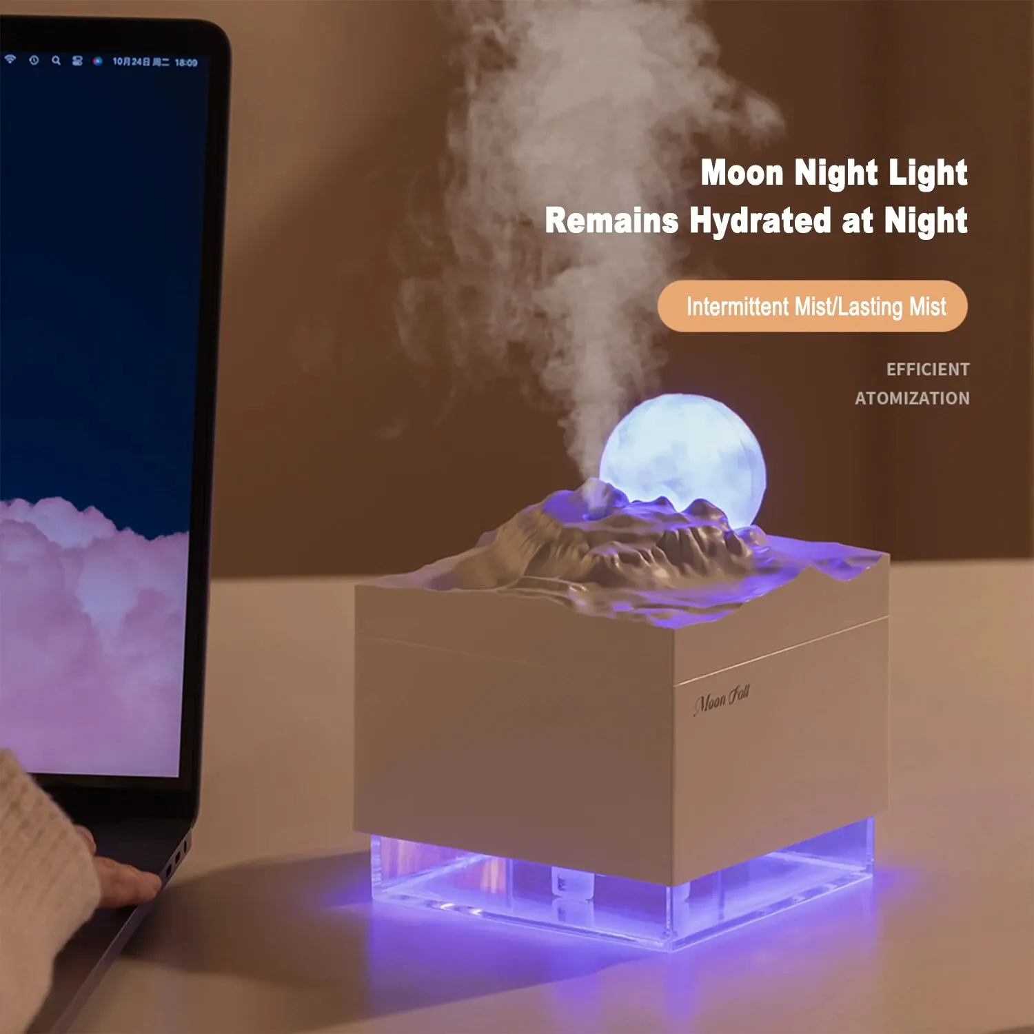 Scent Diffuser Cool Mist Humidifiers LED Essential Oil Moon Lamp Air ...