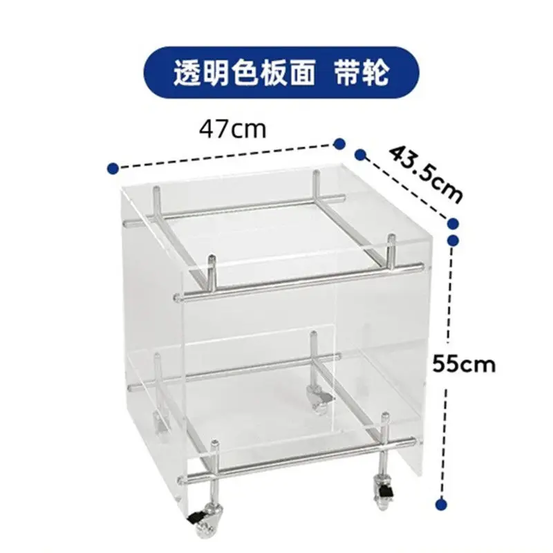 Transparent acrylic trolley ins wind coffee table living room Internet celebrity storage mobile bedside table Stainless steel