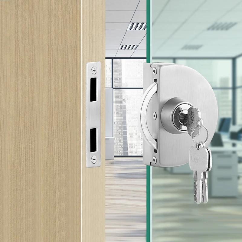 Stainless Steel Entry Gate 10-12mm Glass Door Lock Locks W Key Swing and Sliding Door Round Design 4 Kinds
