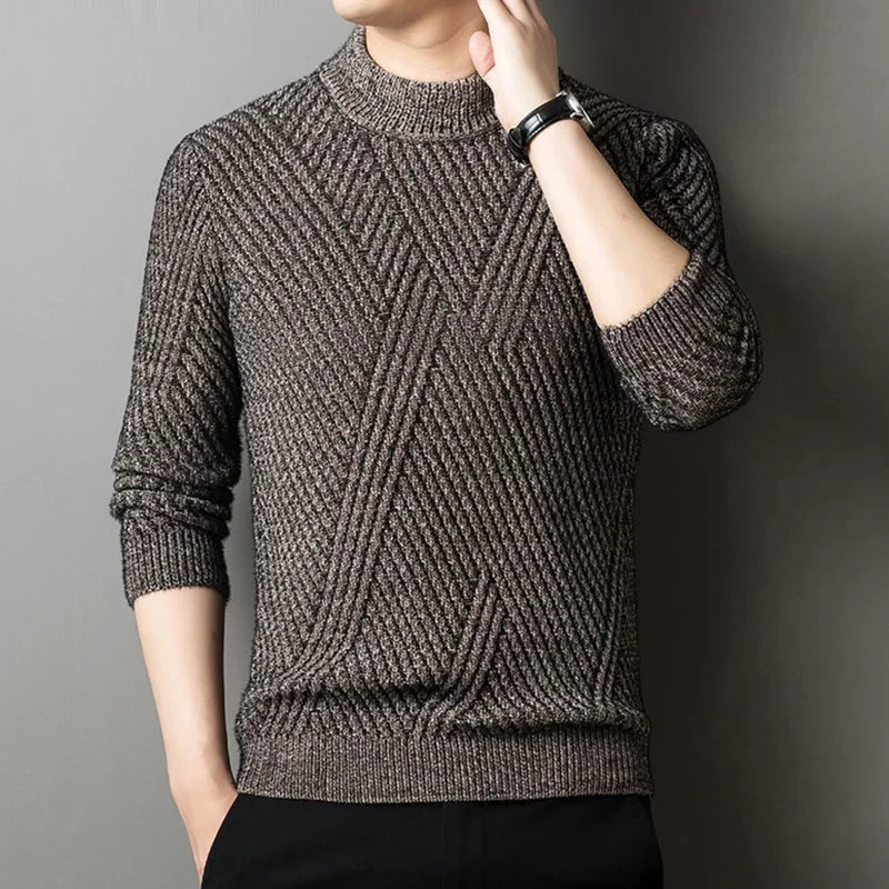 

Модный вязаный Универсальный свитер с полувысоким воротником, Мужская одежда, новинка 2024, Осенние повседневные пуловеры, Свободные корейские Топы