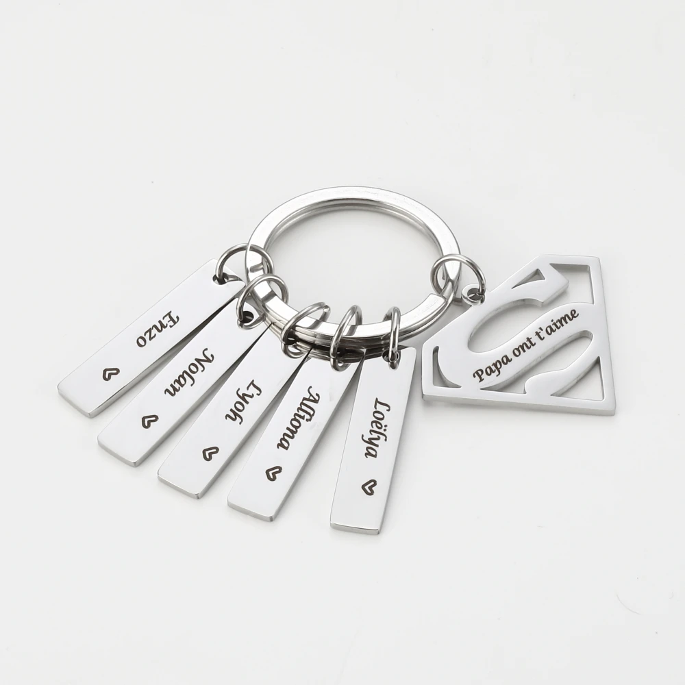 MaiLun Personalisierter Schlüsselanhänger mit Kindernamen, Edelstahl-Bar-Schlüsselanhänger, personalisiertes Vatertagsgeschenk – Detail 2