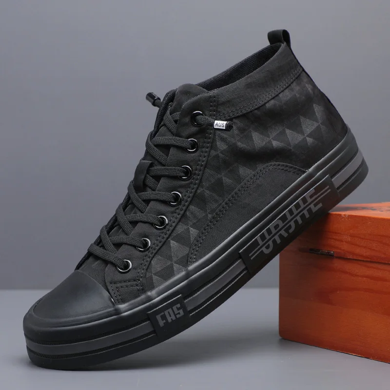 Trendy Men Sneaker High Top Male Canvas Boots 2023 Autumn New Soft Insole Lace Up Casual Shoes Rubber Sole Spring Fall 38-44