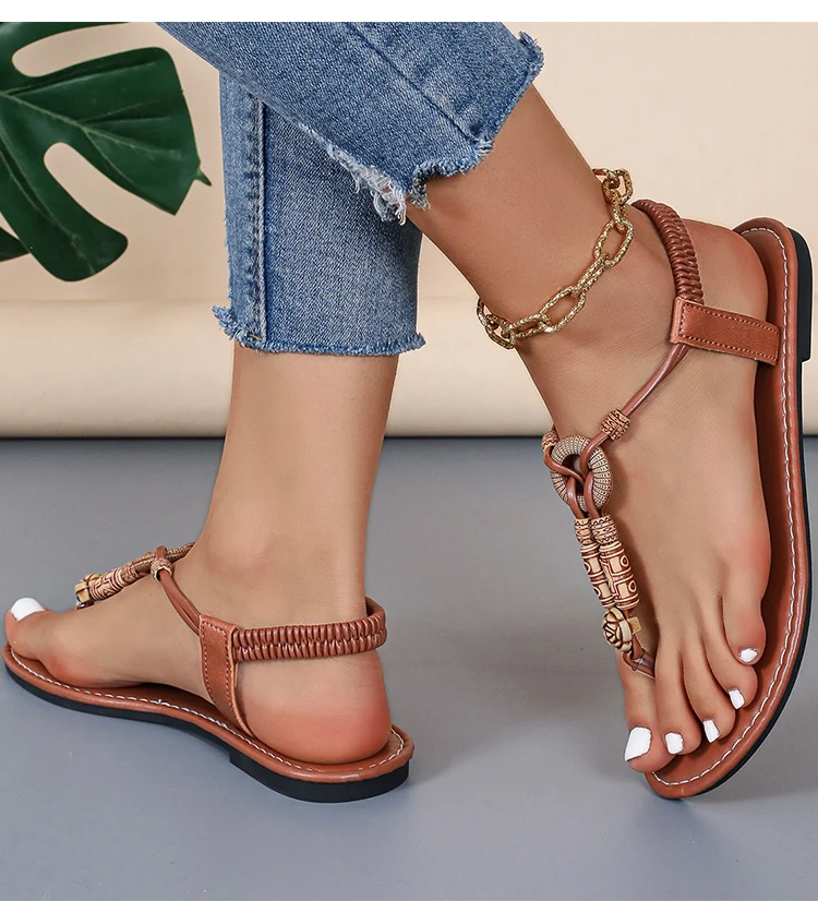 Damen-Sandalen im Böhmen-Stil, flache Sandalen für Damen, Schuhe, Sommerschuhe, 2025, neue Flip-Flops, Strand-Sommersandalen für Damen – Detail 4