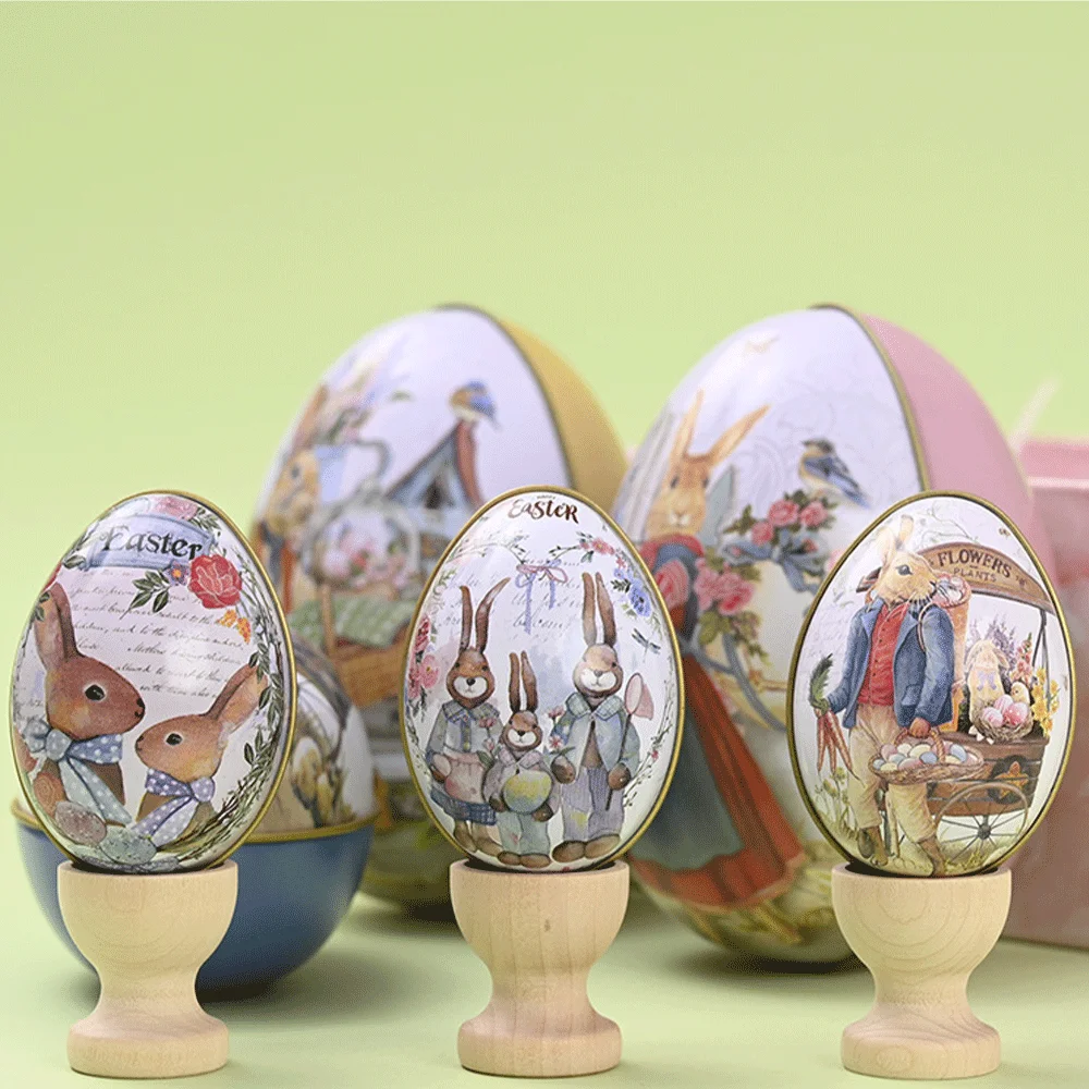Metall-Osterei-Blechdose Hasen-Süßigkeiten-Verpackungsbehälter Party-Gastgeschenke Dekorative Kaninchen-Dose Festliche Geschenkboxen Frühlings-Zubehör – Detail 11