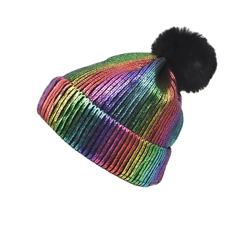 Детская разноцветная вязаная шапка с градиентом, зимняя шапка, милые детские шапки