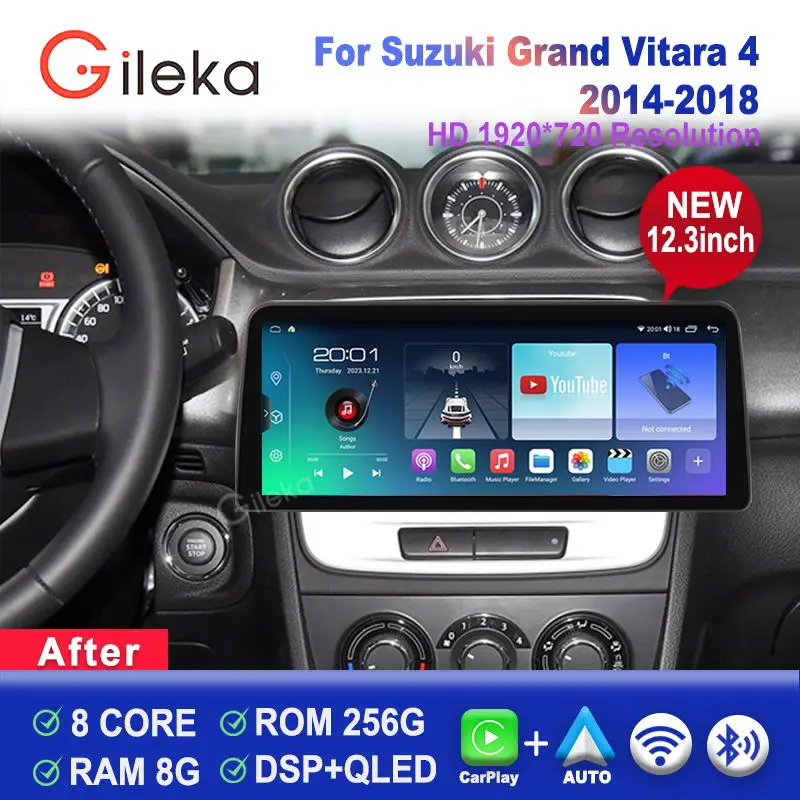 

12,3 дюймовый экран Carplay Android для Suzuki Grand Vitara 4 2014-2018 Автомагнитола стерео Мультимедийный плеер GPS-навигация головное устройство