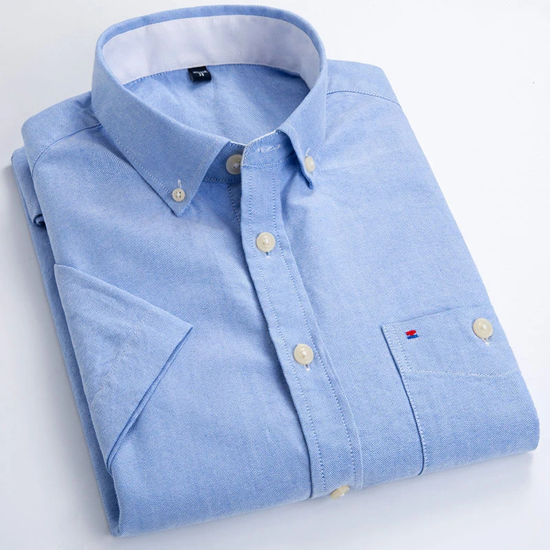 Summer Short Sleeve Men's Solid Oxford Casual Shirt Easy Care plain leisure Comfortable regular Fit dress shirts