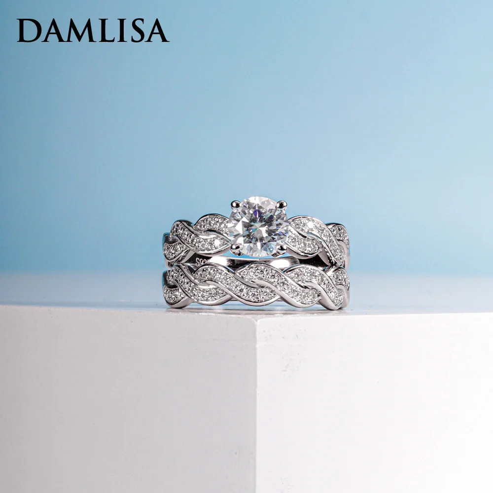 Damlisa 1Ct D Color Moissanite Twist Shank Ring Set Per Le Donne 925 Sterling Silver Set Da Sposa Fedi Nuziali Anelli Di Fidanzamento Regalo