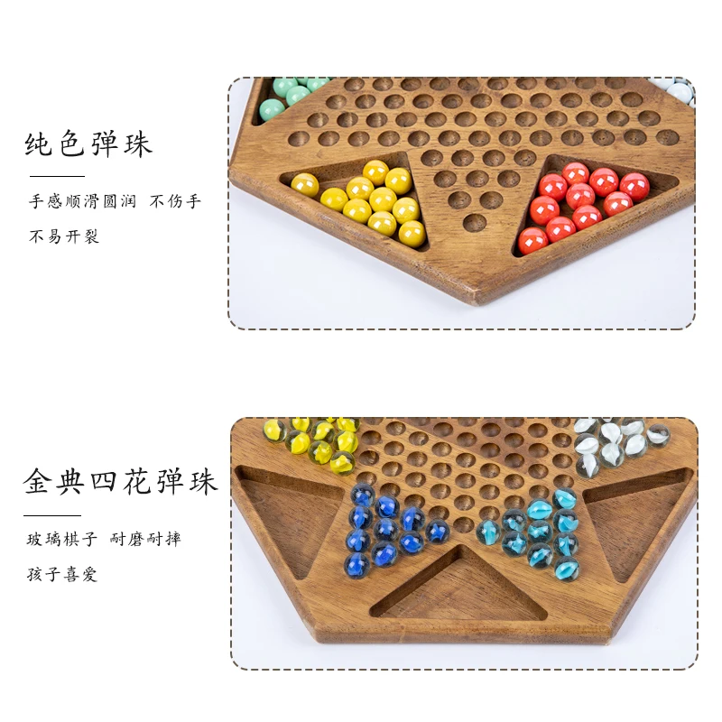 Wooden Chinese Checkers Board Game with Marbles for Kids and Adults 6