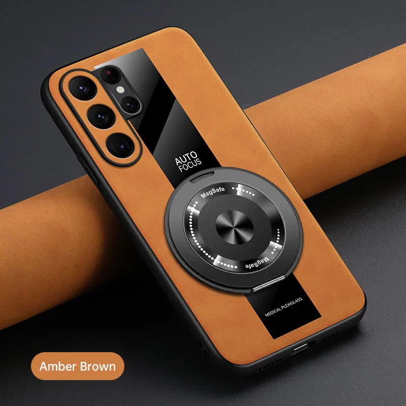 Premium Magnetic Rotating Stand Leather Hard Shell Cover - Shockproof Bumper Case