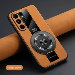 Premium Magnetic Rotating Stand Leather Hard Shell Cover - Shockproof Bumper Case - Samsung S26 Ultra (Total)