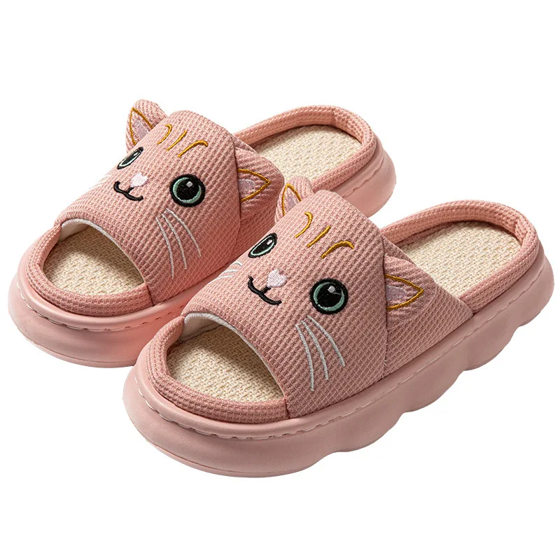 2025Cat Couple Women Slippers Fashion Breathable Indoor House Slippers Sweat-absorbing Linen Antiskid comfort Casual Slippers