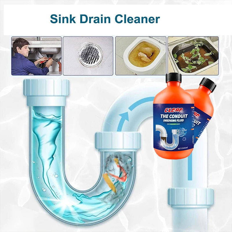 500ml Sink Drain Cleaner Kitchen Toilet Pipeline Dredge Agent For Shower Or Sink Drains, Unclogs And Removes Sources Of Odor