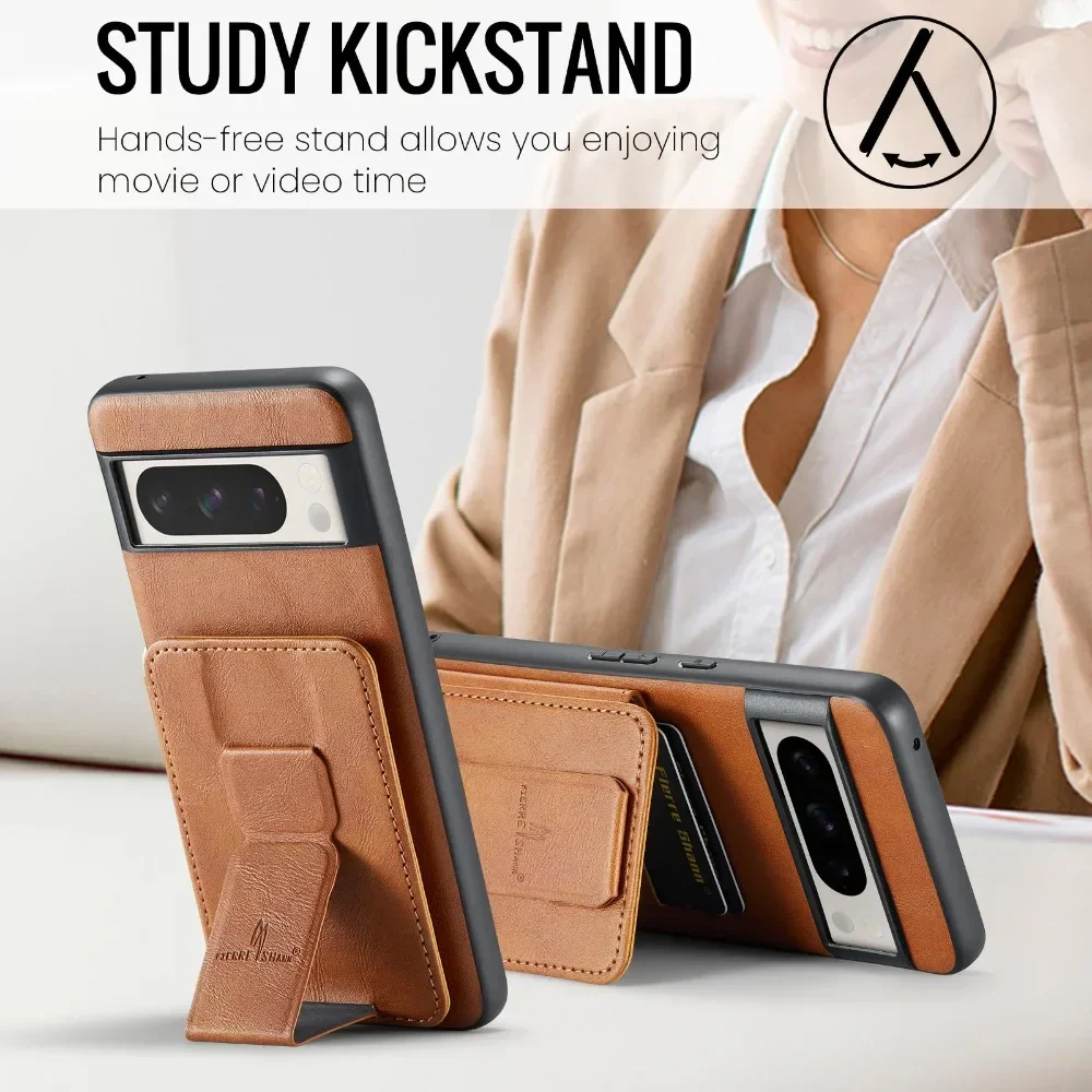 RFID Blocking Flip Card Holder Wallet with Magnetic Retractable Wristband - PU Leather Cover