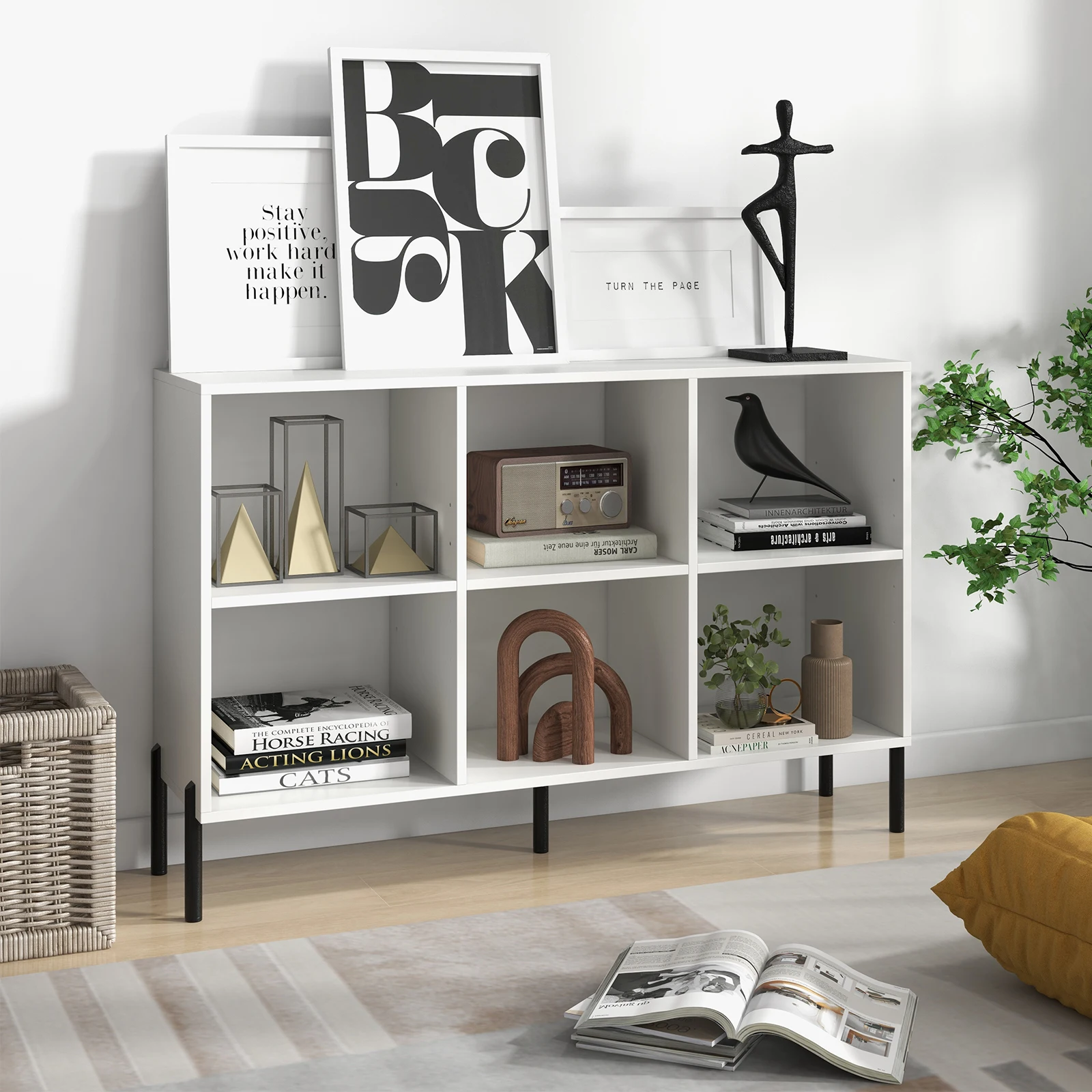 Bücherregal mit 6 Fächern, Standregal mit erhöhten Metallbeinen und verstellbaren Regalen, Würfelregal, Aufbewahrungregal – Detail 1