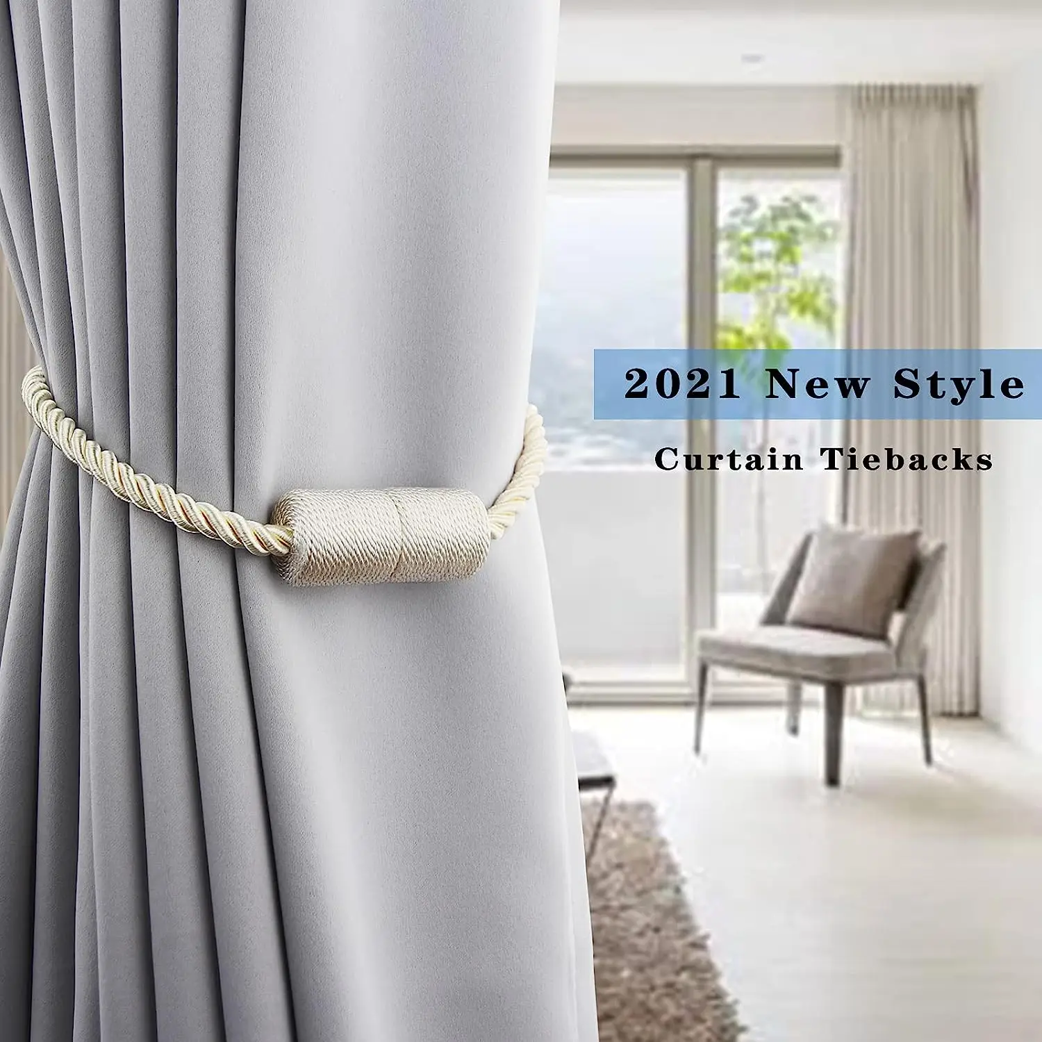 Columnar Curtain Rope Tiebacks Magnetic Hanging Ball Curtains Holdbacks Buckle Clasp Curtain Holder Clip 1Pc